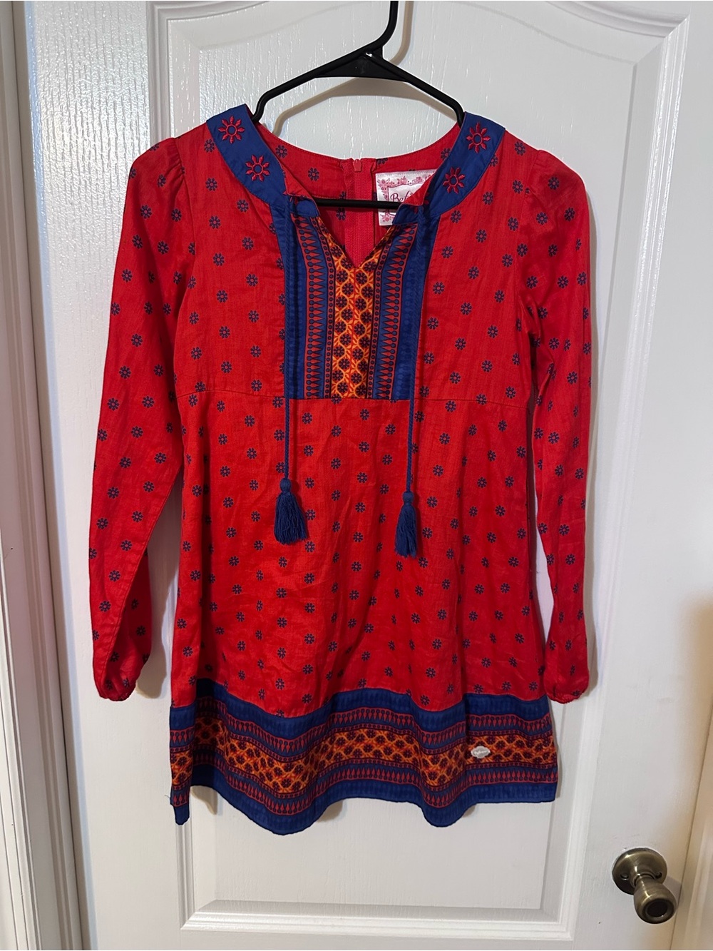 Beforever American Girl Red Blue Floral Tassel Tunic Dress 10